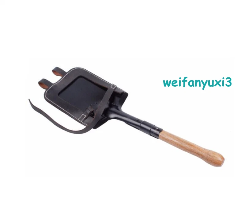 Replica WWII WW2 German Flat Shovel & Leather Holder Case Carrier Set Prop 07FC0E-D4 - KOEEK