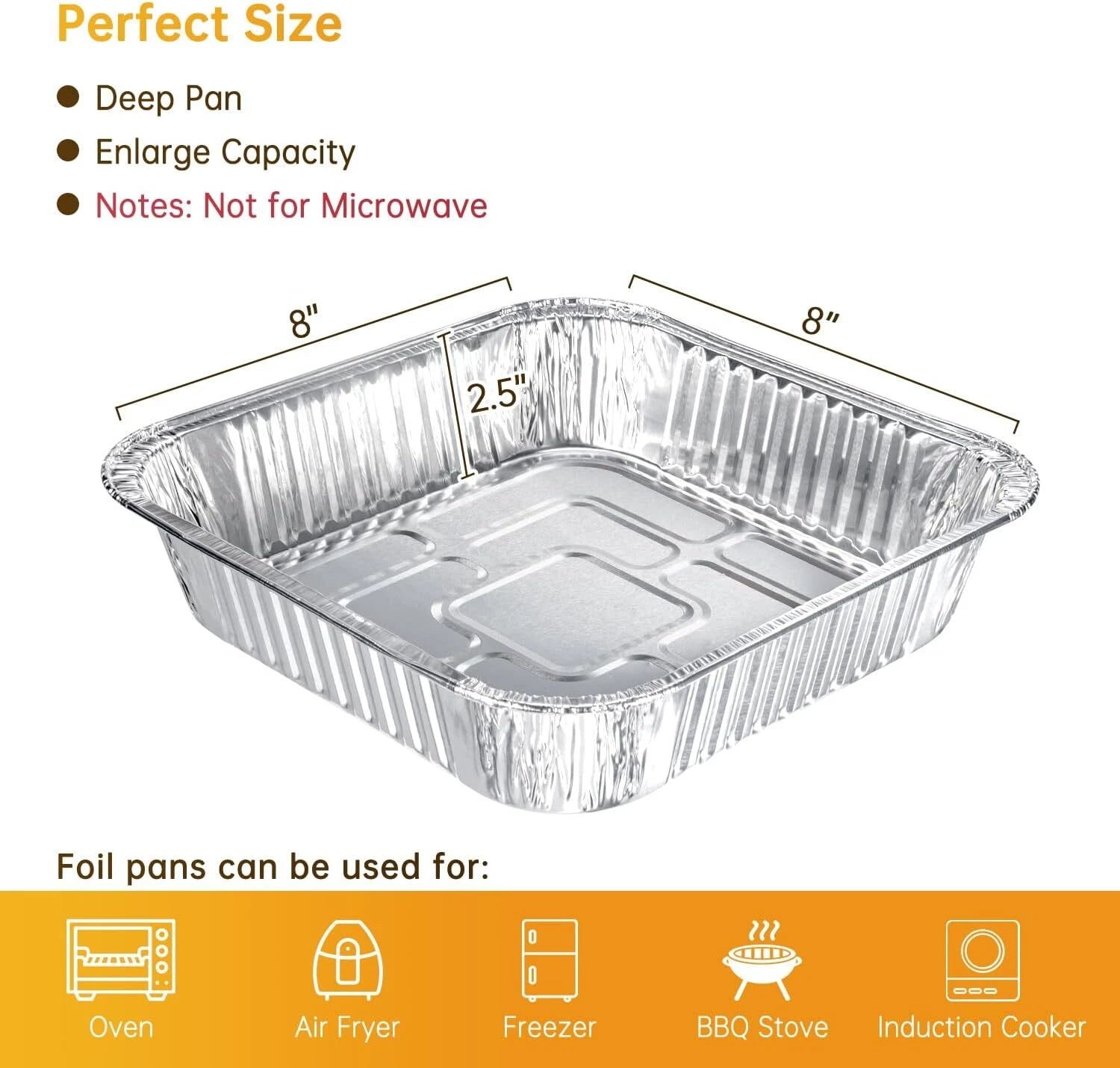 Pans-20 Pack 8x8 Square Disposable Pans, Heavy Duty Aluminum Roasting Trays 07FC0E-D4 - KOEEK