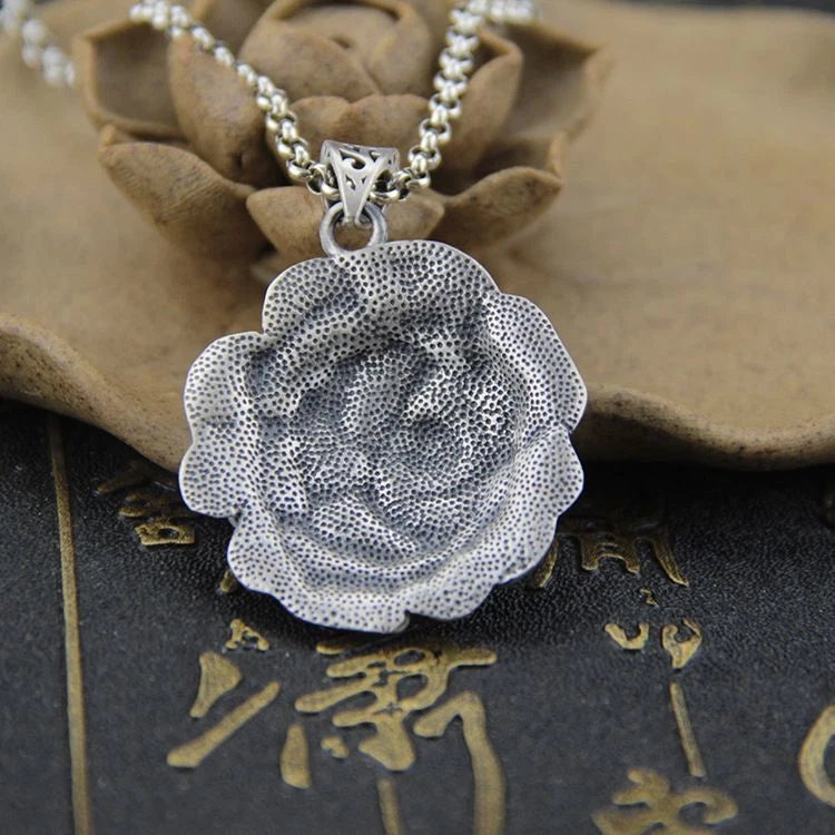 Peony Flower Pendant Silver Plated Vintage Sweater Chain Necklace 07FC0E-D4 - KOEEK