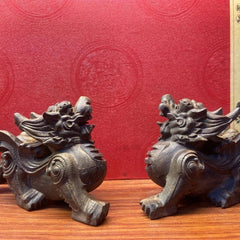 Vietnam Agarwood Pixiu Tianlu Pair Figurines 10cm Wood Carving Feng Shui Decor 07FC0E-D4 - KOEEK