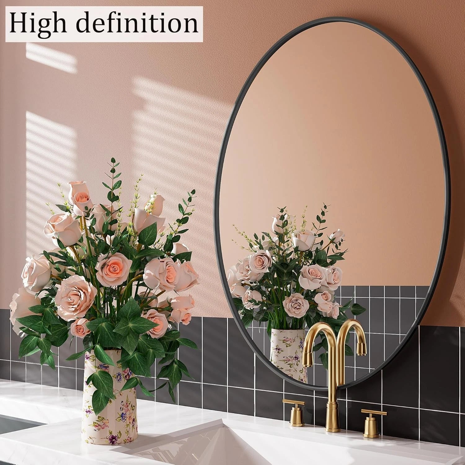 Oval Mirror,20x28 Small Bathroom Mirror,Bathroom Mirror,BlackMirror for Bathroom 07FC0E-D4 - KOEEK