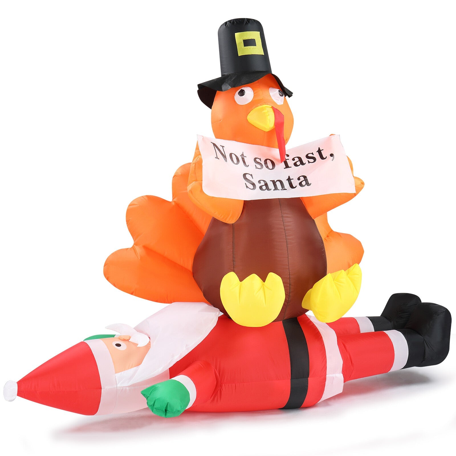 4.9FT Inflatable Turkey on Santa Claus Lighted Christmas Yard Decoration 07FC0E-D4 - KOEEK