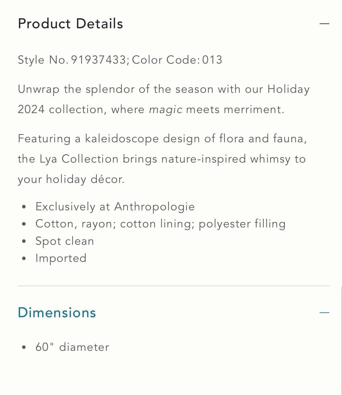 Anthropologie Lya Light Sand Opulent Velvet Floral Tree Skirt - ANTHROPOLOGIE - KOEEK