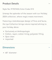 Anthropologie Lya Light Sand Opulent Velvet Floral Tree Skirt - ANTHROPOLOGIE - KOEEK