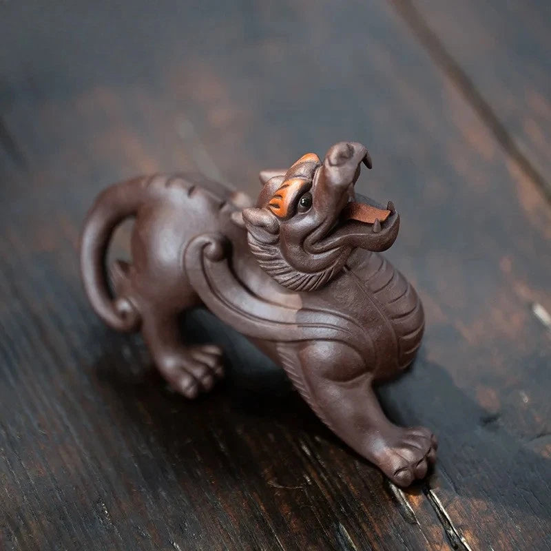 1Pair 9.2cm Yixing Purple Clay Wealth Pixiu Tea Pet Statue Auspicious Ornament 07FC0E-D4 - KOEEK