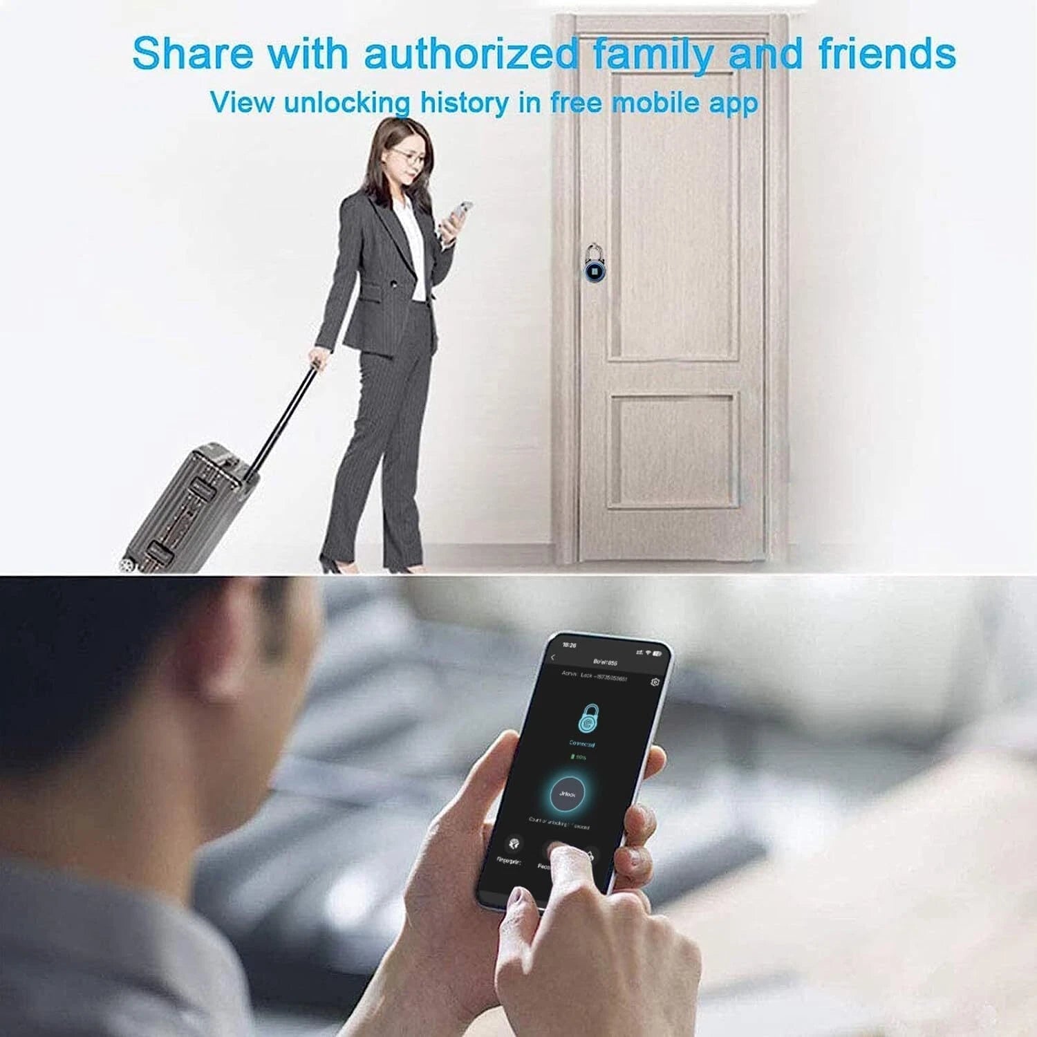 Fingerprint Padlock, Bluetooth Lock, Mobile APP, Smart Padlock, Waterproof, Blue 07FC0E-D4 - KOEEK