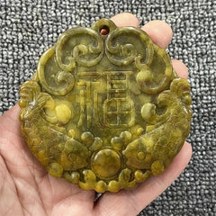 Jade Xiuyu Stone Carved Double Fish Figurine Collectible Amulet Jade Sculpture 07FC0E-D4 - KOEEK