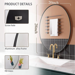 Oval Mirror,20x28 Small Bathroom Mirror,Bathroom Mirror,BlackMirror for Bathroom 07FC0E-D4 - KOEEK