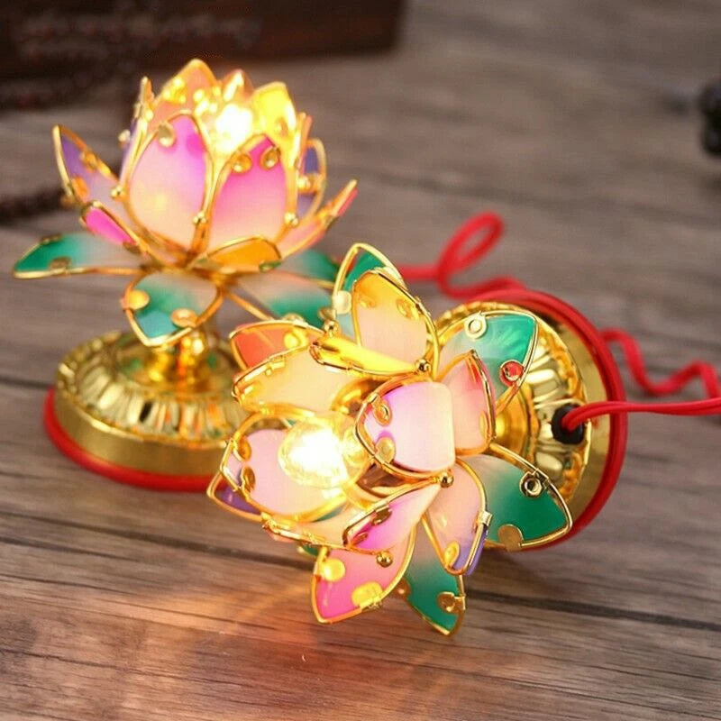 2pcs 4.7" Buddhist Colorful Temple Shrine Light Prayer Worship Buddha Lotus Lamp 07FC0E-D4 - KOEEK