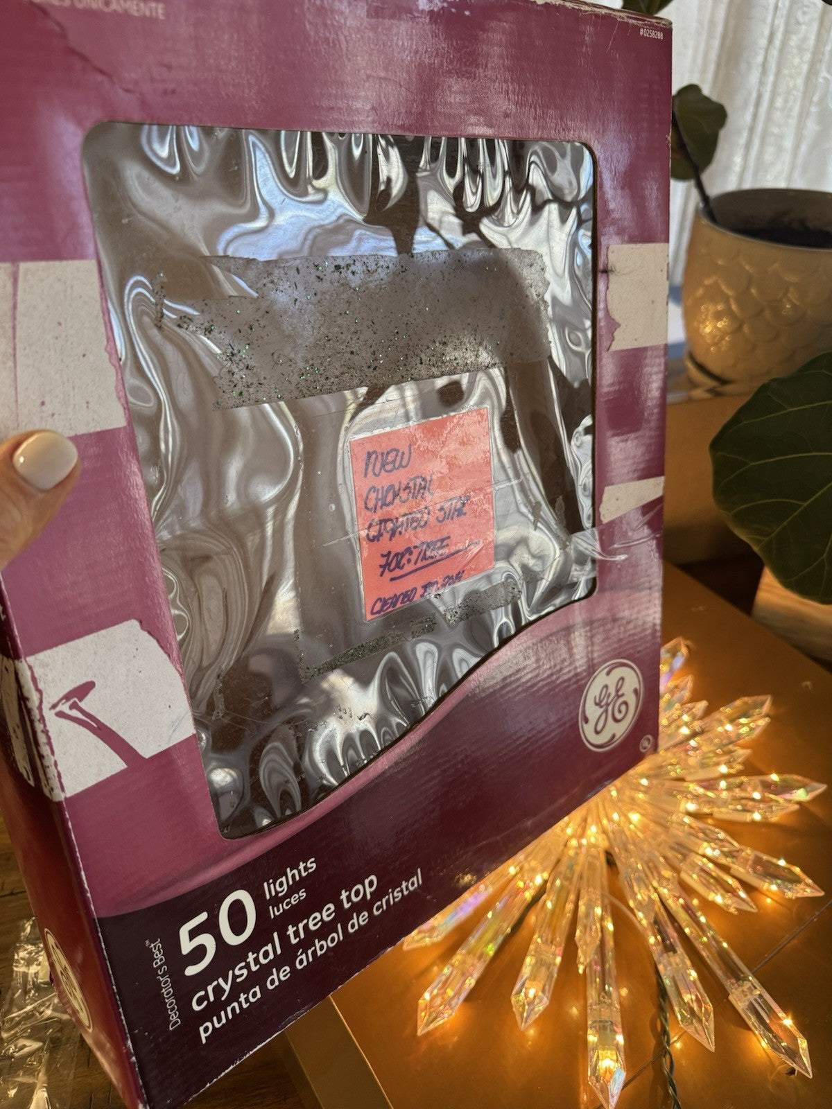 GE 50 Light Large Crystal Style Star Snowflake Christmas Tree Topper Big 14" wBX GE - KOEEK