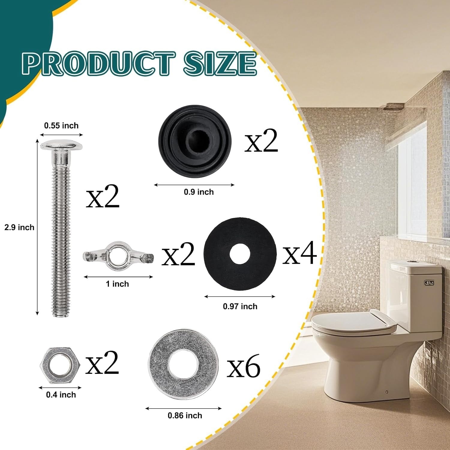 used 2PCS M6 Universal Toilet Tank to Bowl Bolts Kit, Heavy Duty Metallic + Black 07FC0E-D4 - KOEEK