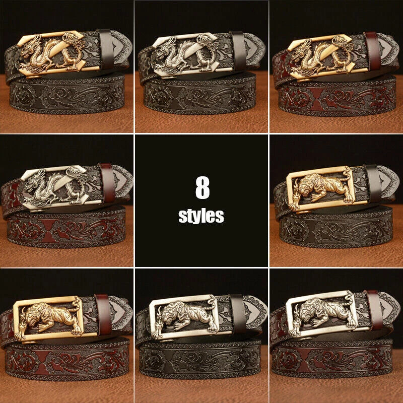 Male Leather Belt tiger Dragon Belt Cowhide  for Men Automatic Buckle 07FC0E-D4 - KOEEK