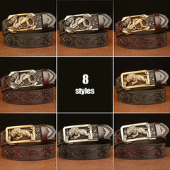 Male Leather Belt tiger Dragon Belt Cowhide  for Men Automatic Buckle 07FC0E-D4 - KOEEK
