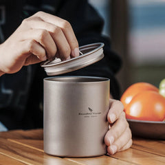 350ml Double Walled Titanium Tea Cup with Lid Outdoor Indoor Coffee Water Mug 07FC0E-D4 - KOEEK