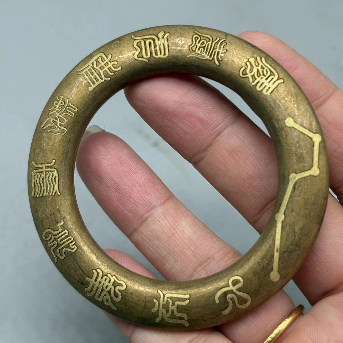 Tibetan Brass Thunder Strike Cross Seven Star Scripture Engraved Bangle 07FC0E-D4 - KOEEK