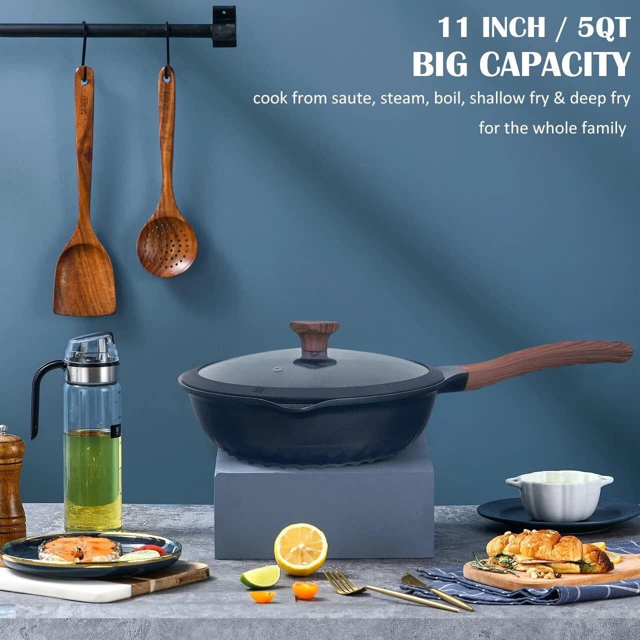 Nonstick Skillet with Lid, 11-inch/5-Quart Sauté Pan 07FC0E-D4 - KOEEK