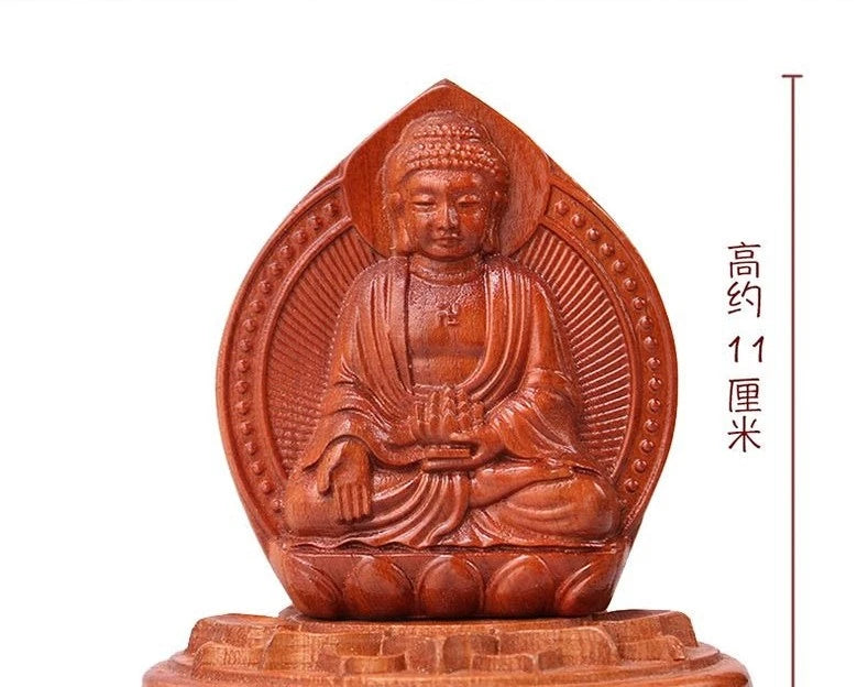 Peach Wood Amitabha Buddha Car Ornament Guardian Deity Dashboard Decor 07FC0E-D4 - KOEEK