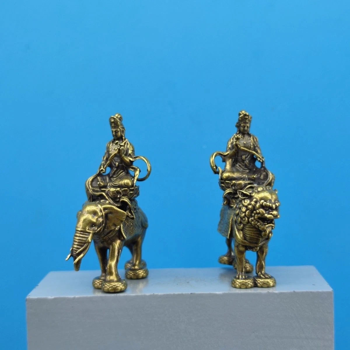 A Pair 2.3"Brass Manjusri Samantabhadra Bodhisattva Buddhism Statue Ornament 07FC0E-D4 - KOEEK