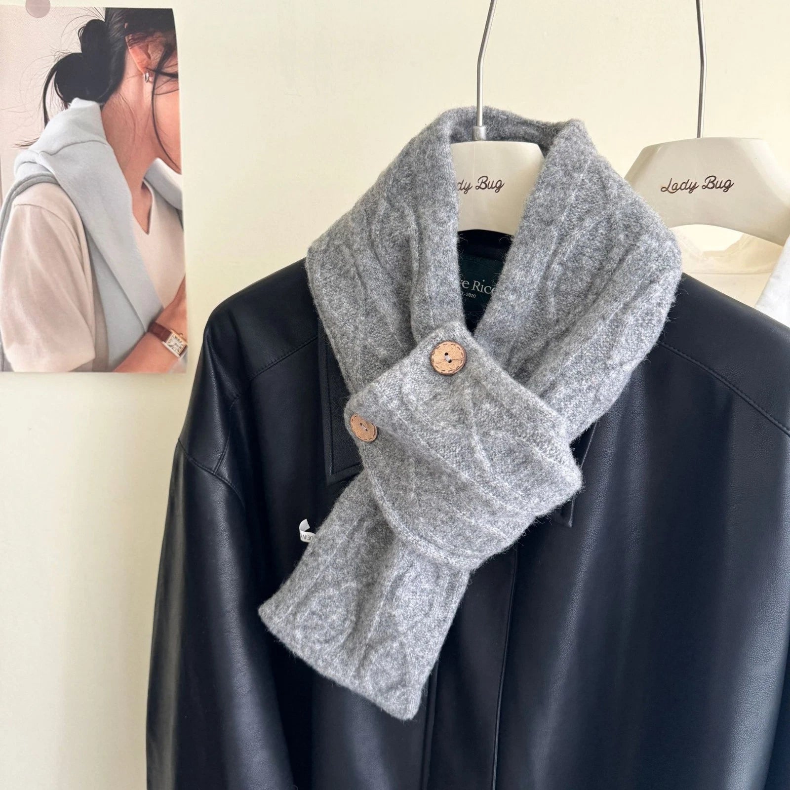 Mens Knittef Scarf Winter Wool Blend Solid Color Shawl Neckerchief Button close 07FC0E-D4 - KOEEK