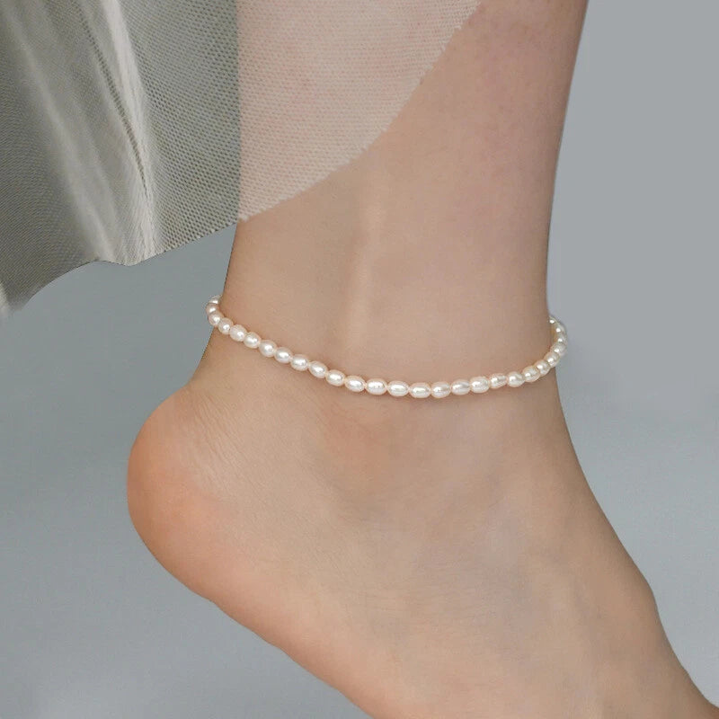 1 PC Small Women Natural Freshwater Pearl Anklet Jewelry, 9.05"/9.84" Anklet 07FC0E-D4 - KOEEK