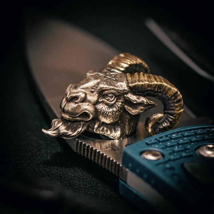 Goat Head Sculpture Bead EDC Pull Keychain Knife Pendant Lanyard Paracord Toys 07FC0E-D4 - KOEEK
