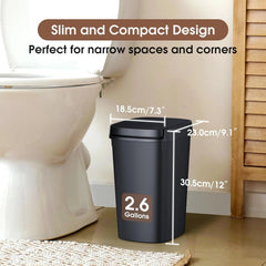 3 Pack Slim Bathroom Trash Can, 10L/2.6 Gal with Press Top and Pop-up Lid 07FC0E-D4 - KOEEK
