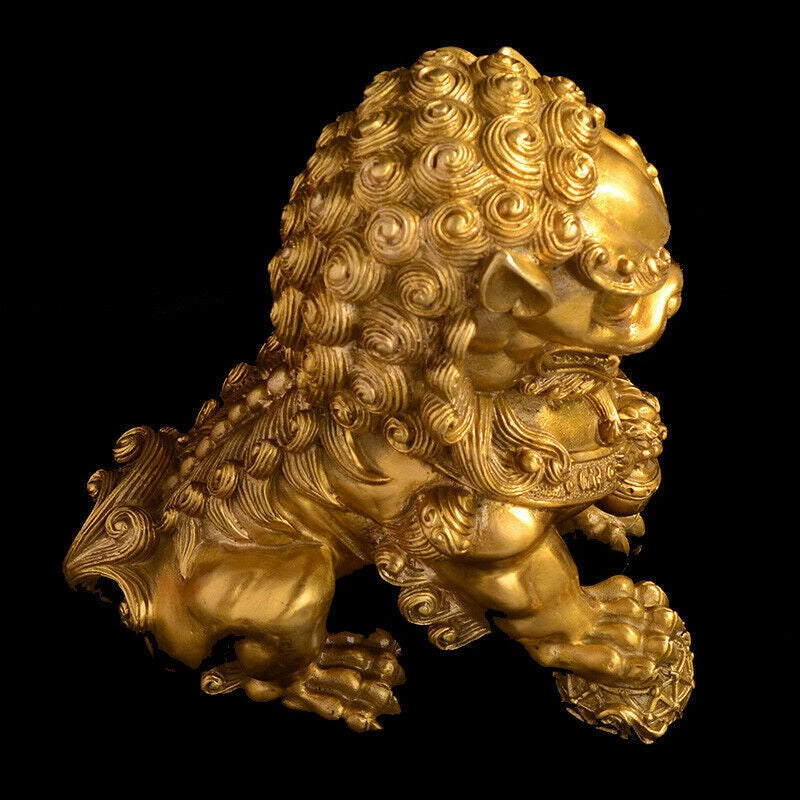 Feng Shui Chinese Bronze Lion Statue Copper Evil Guardian Door Fu Foo Dog A Pair 07FC0E-D4 - KOEEK