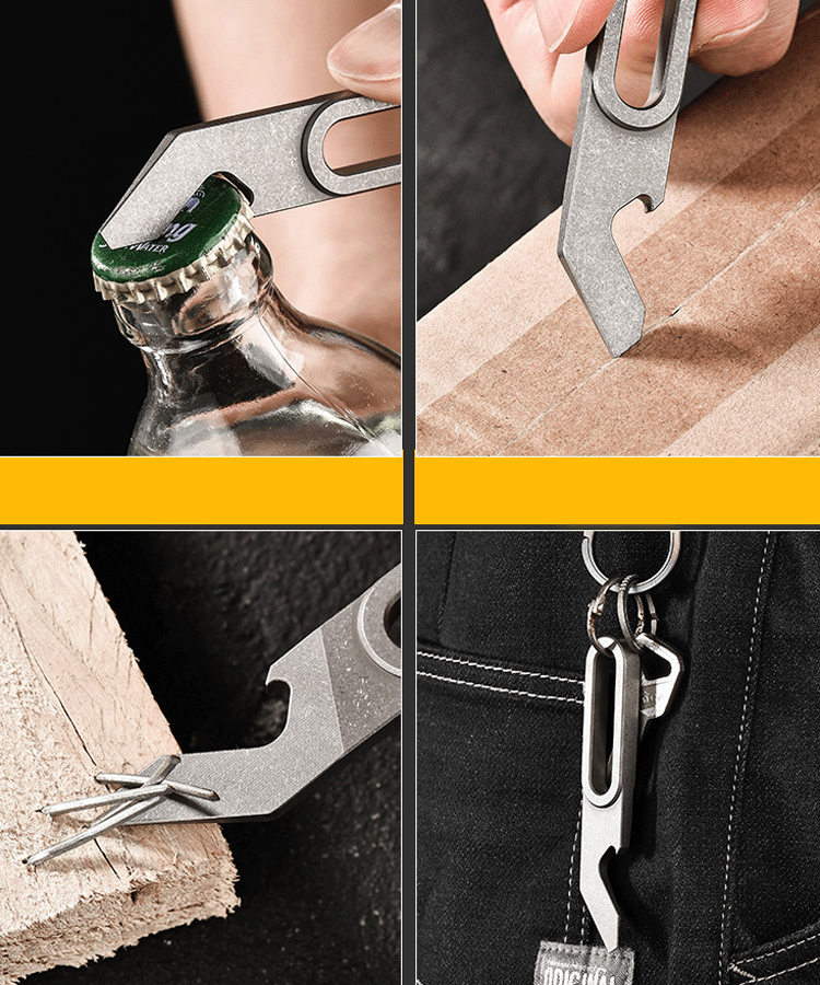 EDC Titanium Keychain Pry Bar Crowbar Pocket Opener Wrench Outdoor Multi Tools 07FC0E-D4 - KOEEK