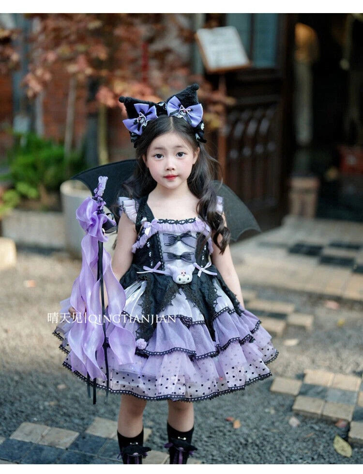 Cute Kuromi Girl Princess Dress Kawaii Kids Halloween Lace Dress Cosplay Costume 07FC0E-D4 - KOEEK