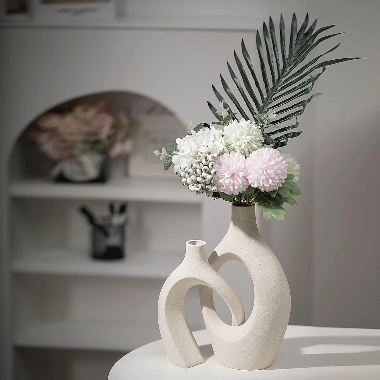 XL Beige Ceramic Vase Set of 2 for Modern Home Decor, Eclectic Entryway Modern 07FC0E-D4 - KOEEK