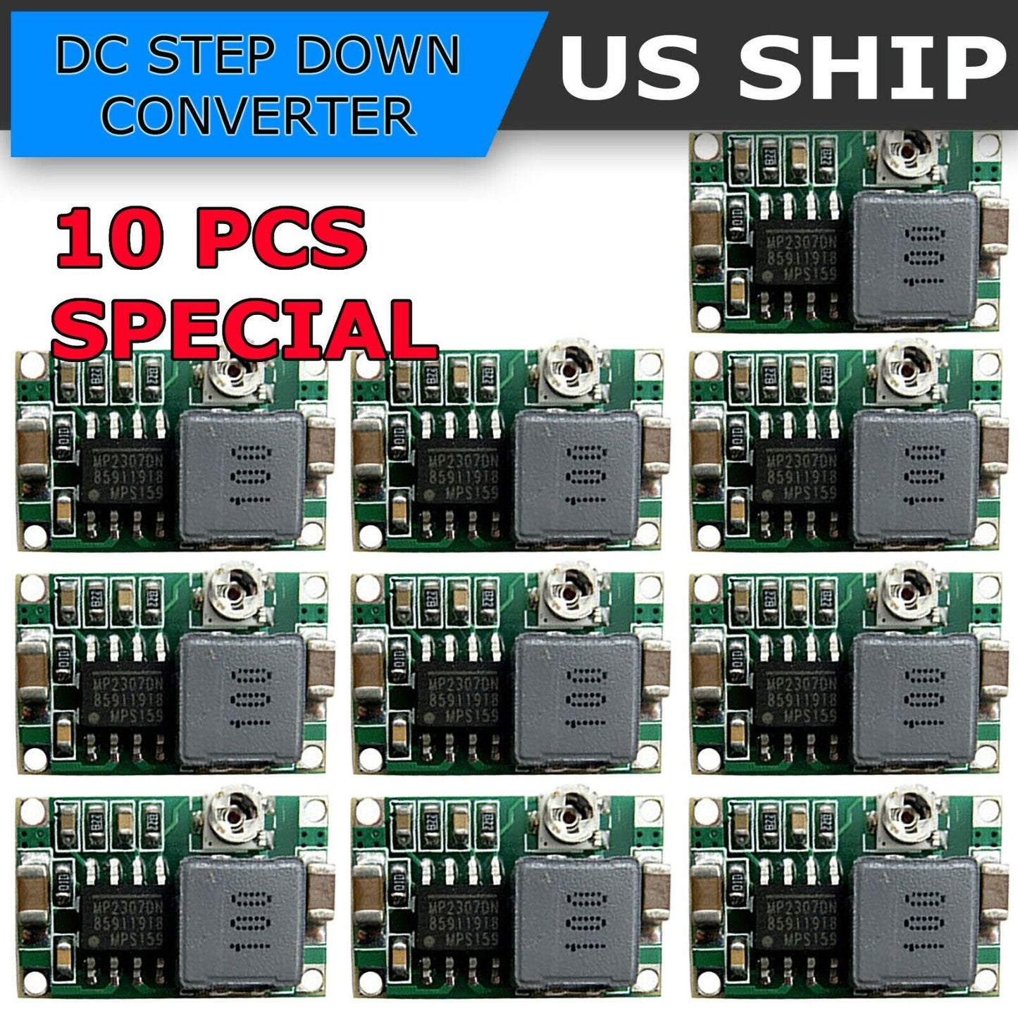 10 stk Mini360 3A DC spænding Step Down Power Converter Buck Module 3,3V 5V 9V 12V