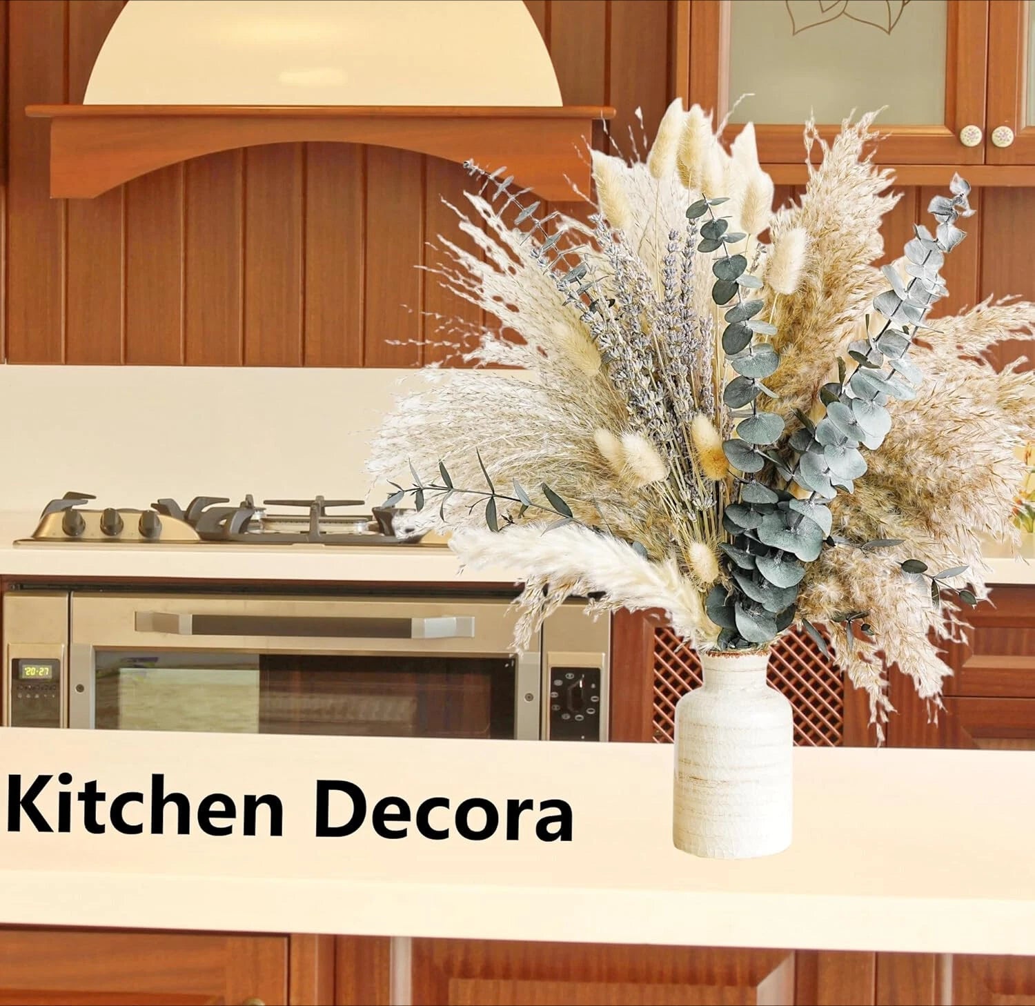 Green Pampas Grass Bohemian Bouquet -Lavender and Tree Trunk Flower Arrangement 07FC0E-D4 - KOEEK