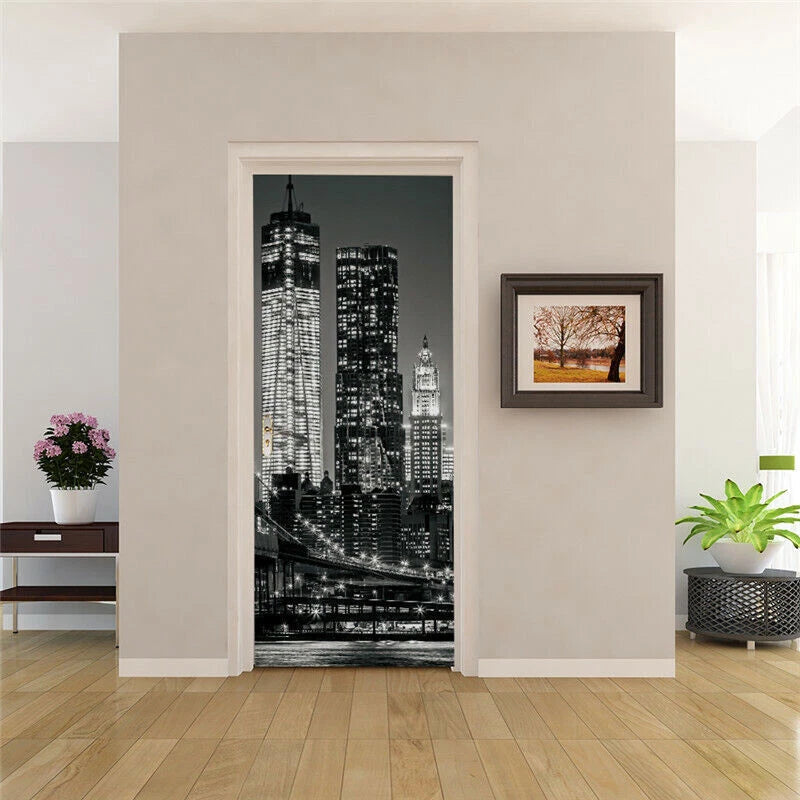 3D Self-Adhesive Door City Night View Wrap Mural Wall Art Sticker Home Decal HOME - KOEEK