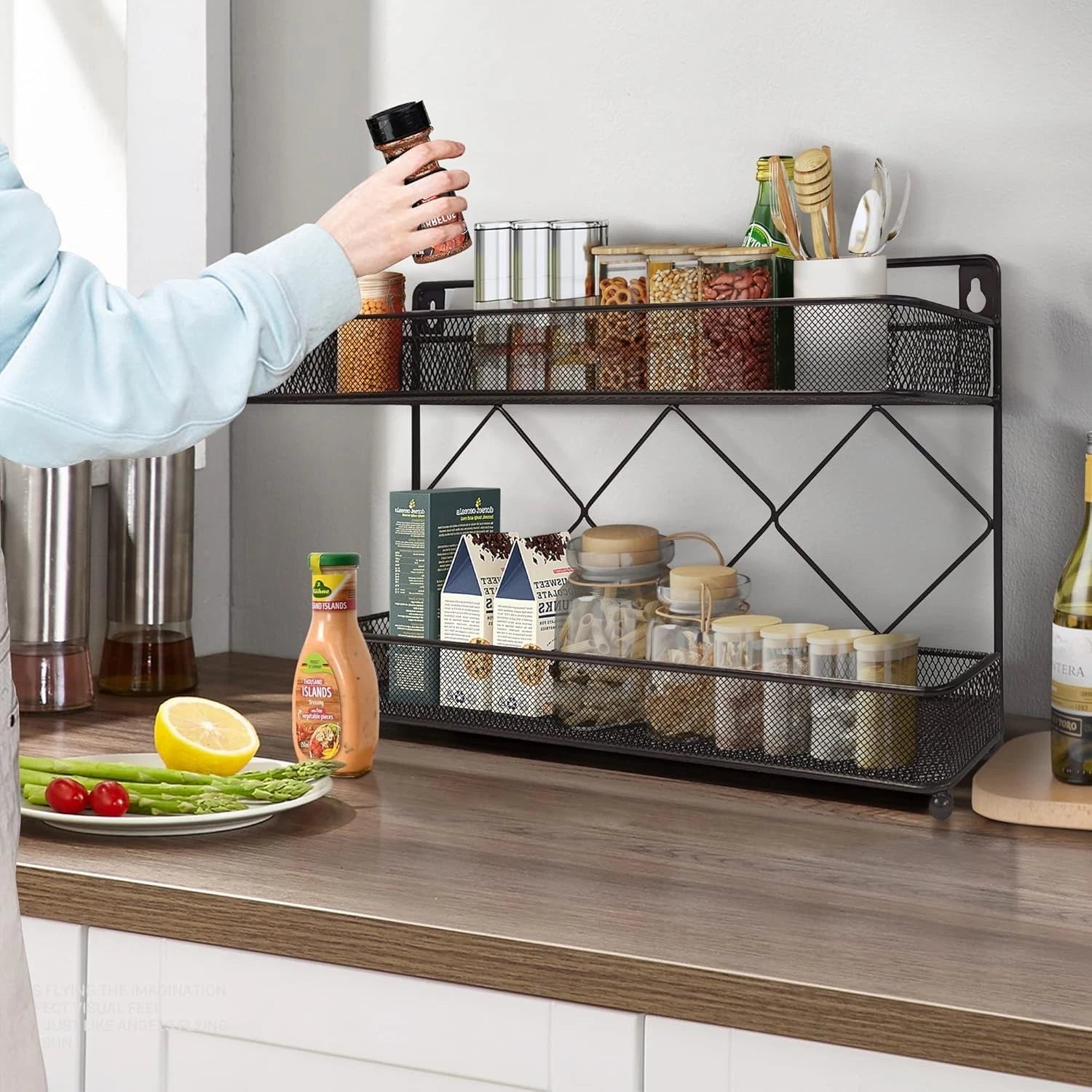 2 Tier Metal Kitchen Counter-top or Wall Mount Spice Rack,Jars Storage Organizer 07FC0E-D4 - KOEEK