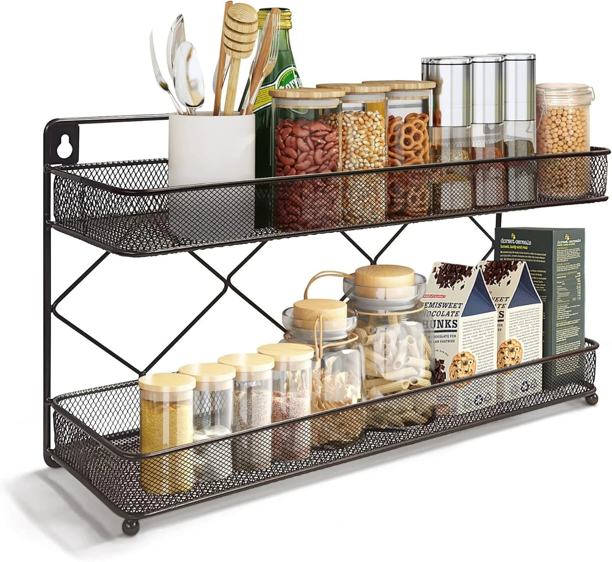 2 Tier Metal Kitchen Counter-top or Wall Mount Spice Rack,Jars Storage Organizer 07FC0E-D4 - KOEEK