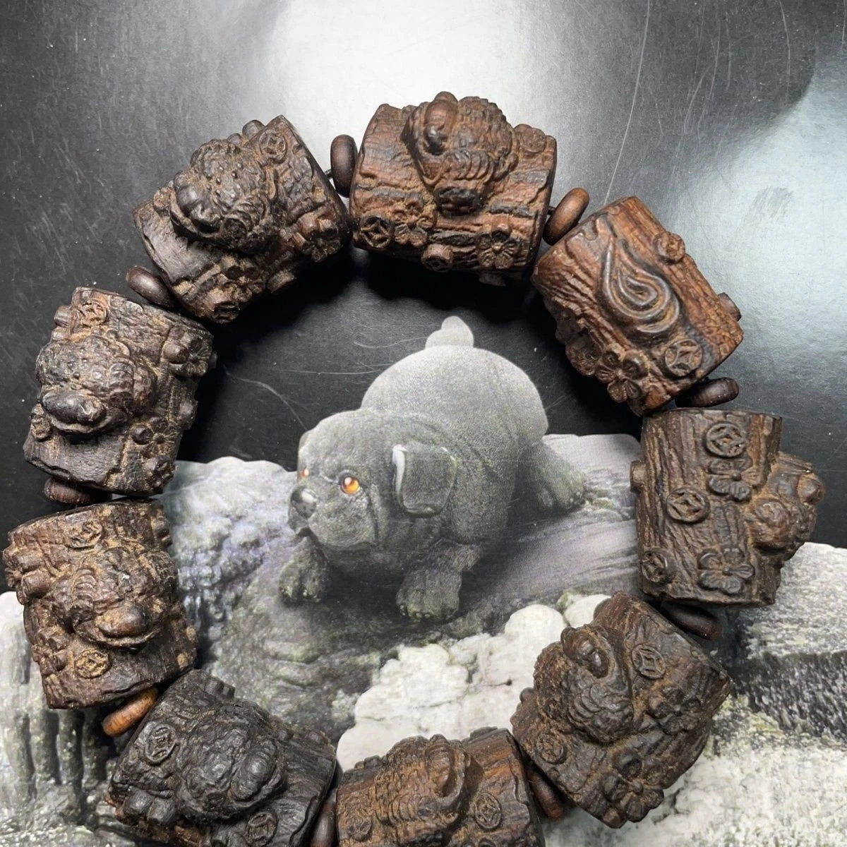 Hainan Agarwood Pendant Natural Old Wood Carved Toad Plum Blossom Ornament 07FC0E-D4 - KOEEK