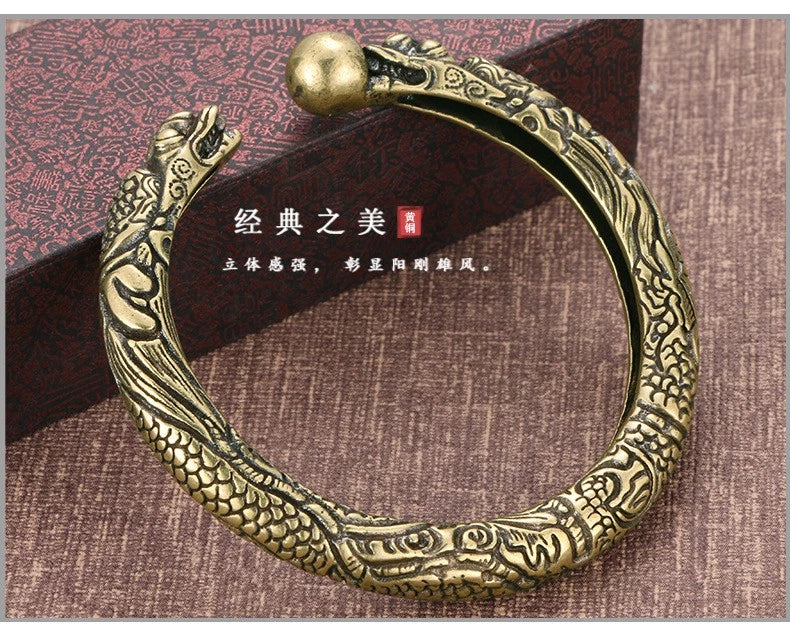 Chinese Trend Zodiac Dragon Cuff Bracelet Vintage Brass Open Jewelry Gift 07FC0E-D4 - KOEEK