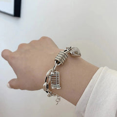 925 Sterling Silver Girls Thick Chain Bracelet Heart Tassel Bangle Woman Jewelry 07FC0E-D4 - KOEEK