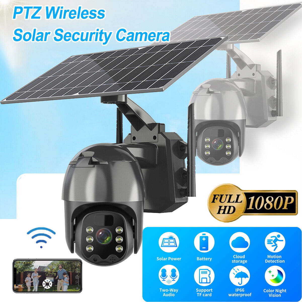 new Solar Battery Powered Camera Wifi Wireless Outdoor Pan/Tilt Home Security System