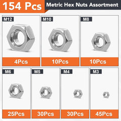 new 154 Pcs Metric Hex Nuts Assortment Kit, M3 M4 M5 M6 M8 154Pcs 07FC0E-D4 - KOEEK