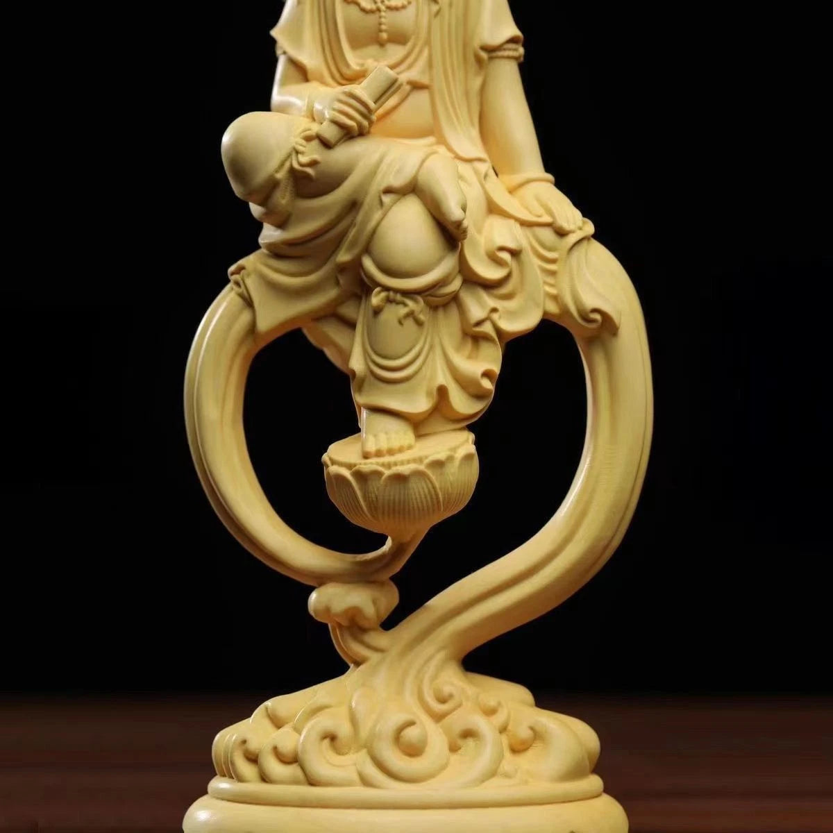 15cm Boxwood Carved Guanyin Statue Wooden Buddha Figurine Home Altar Decor 07FC0E-D4 - KOEEK