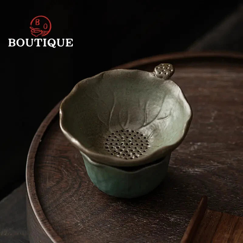 Lotus Leaf Tea Strainer Tea Filter Ceramic Kung Fu Tea Set Household Gift 07FC0E-D4 - KOEEK