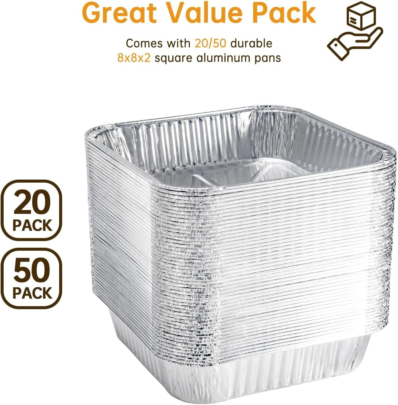 Pans-20 Pack 8x8 Square Disposable Pans, Heavy Duty Aluminum Roasting Trays 07FC0E-D4 - KOEEK