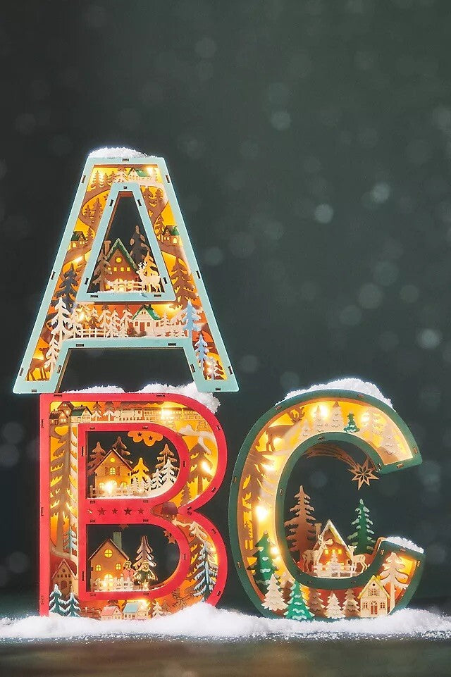Anthropologie Wonderland Scene Monogram Light-Up Holiday Decoration Letter C ANTHROPOLOGIE - KOEEK