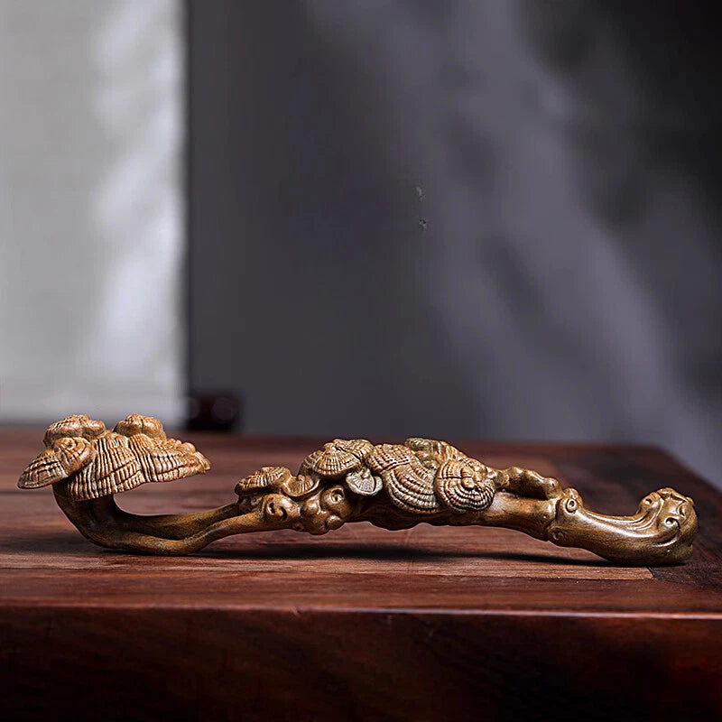 Natural green sandalwood carved Ruyi Lingzhi pendant with Zen style decoration 07FC0E-D4 - KOEEK