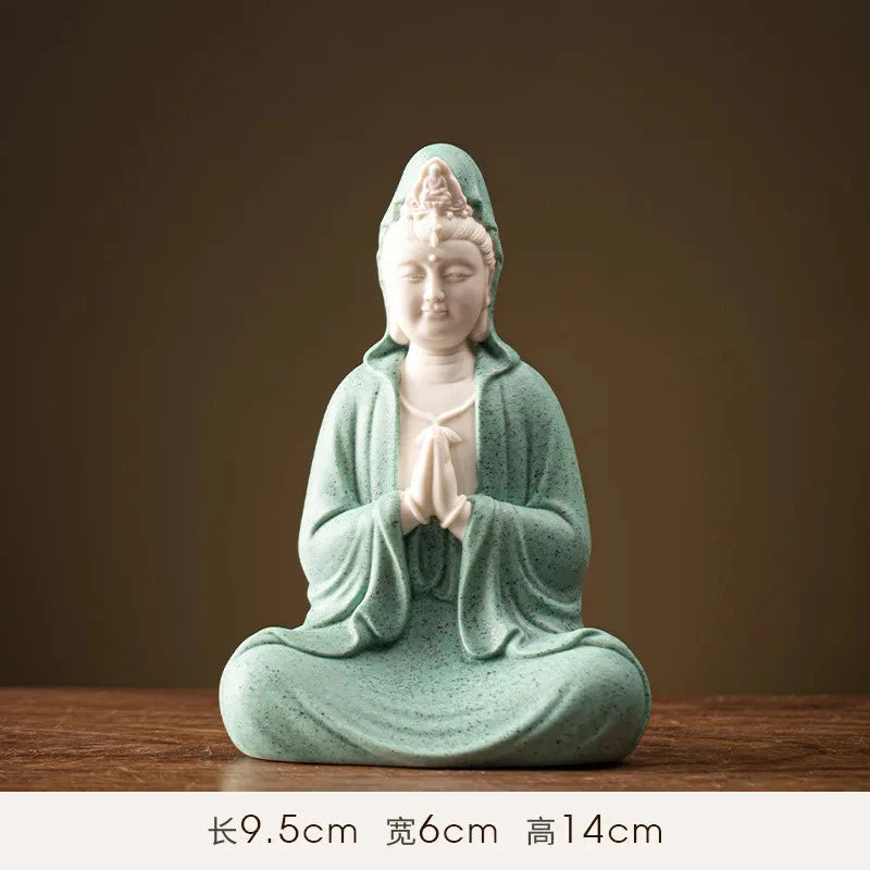 14cm Chinese Ceramic Guanyin Bodhisattva Handcarved Buddha Statue Zen Decoration 07FC0E-D4 - KOEEK