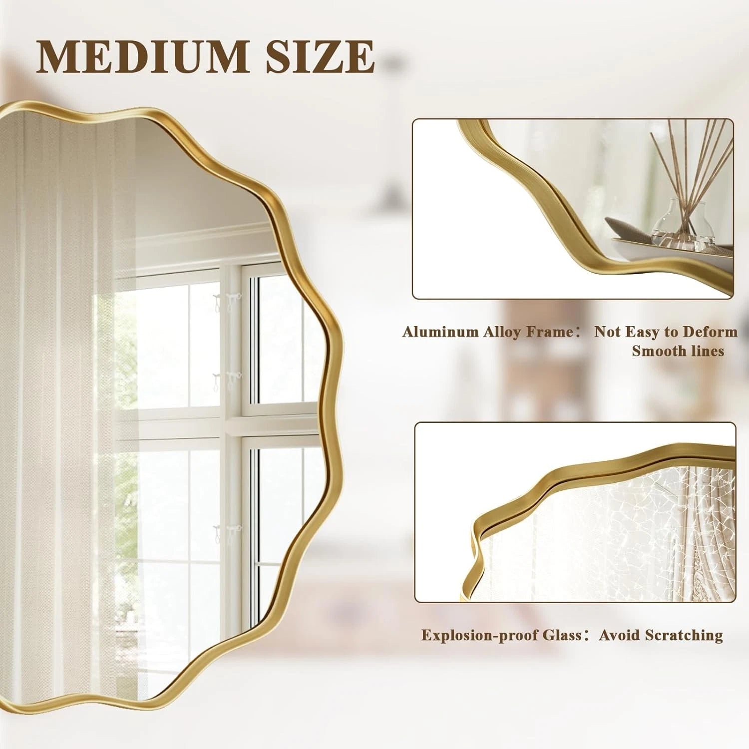Gold Scalloped Circle Mirror,20" Wavy Edge Round Wall Mirror with Tempered Glass 07FC0E-D4 - KOEEK
