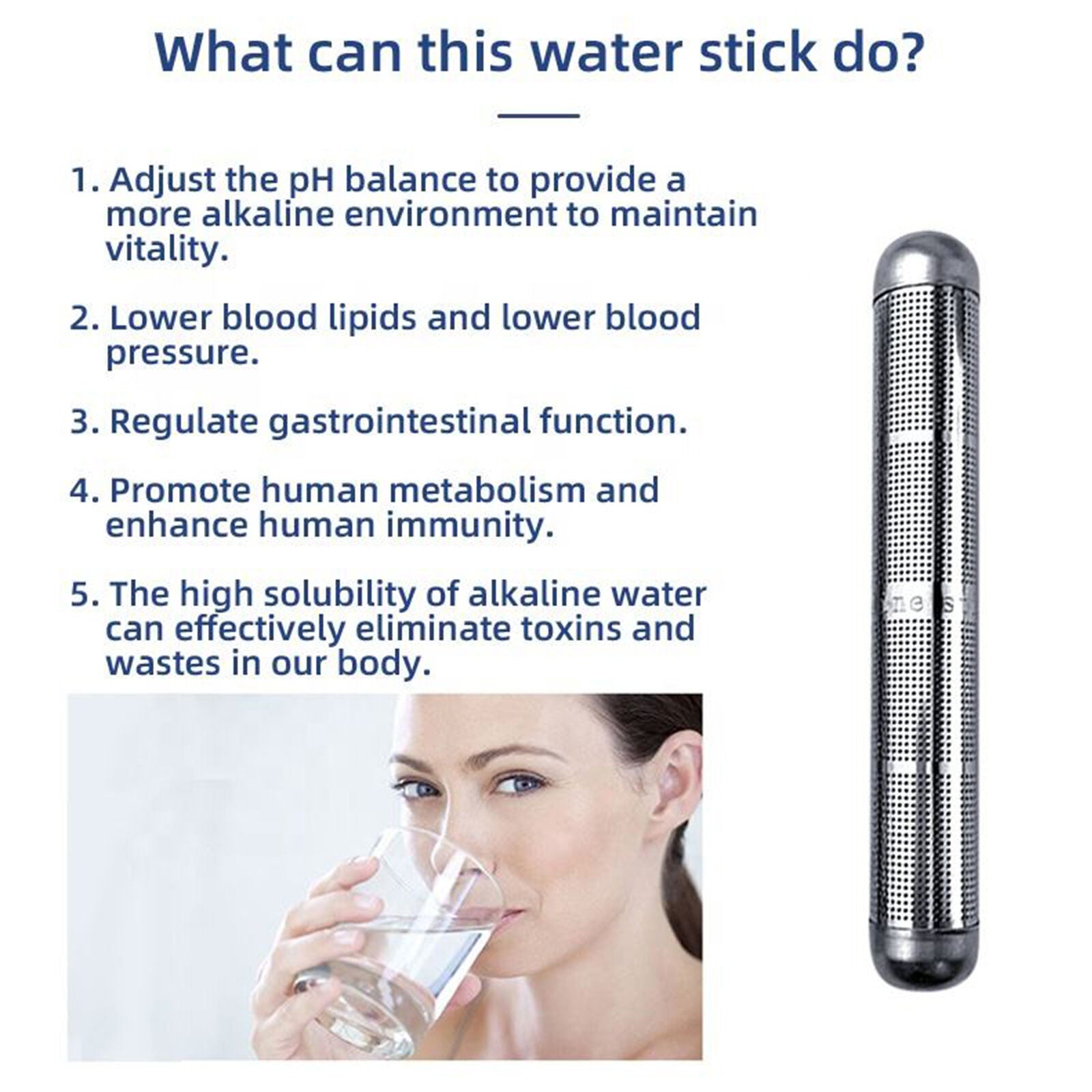 ny Bærbar Alkaline Water Stick Rustfrit Stål Filter pH Alkalizer Hydrogen Wand