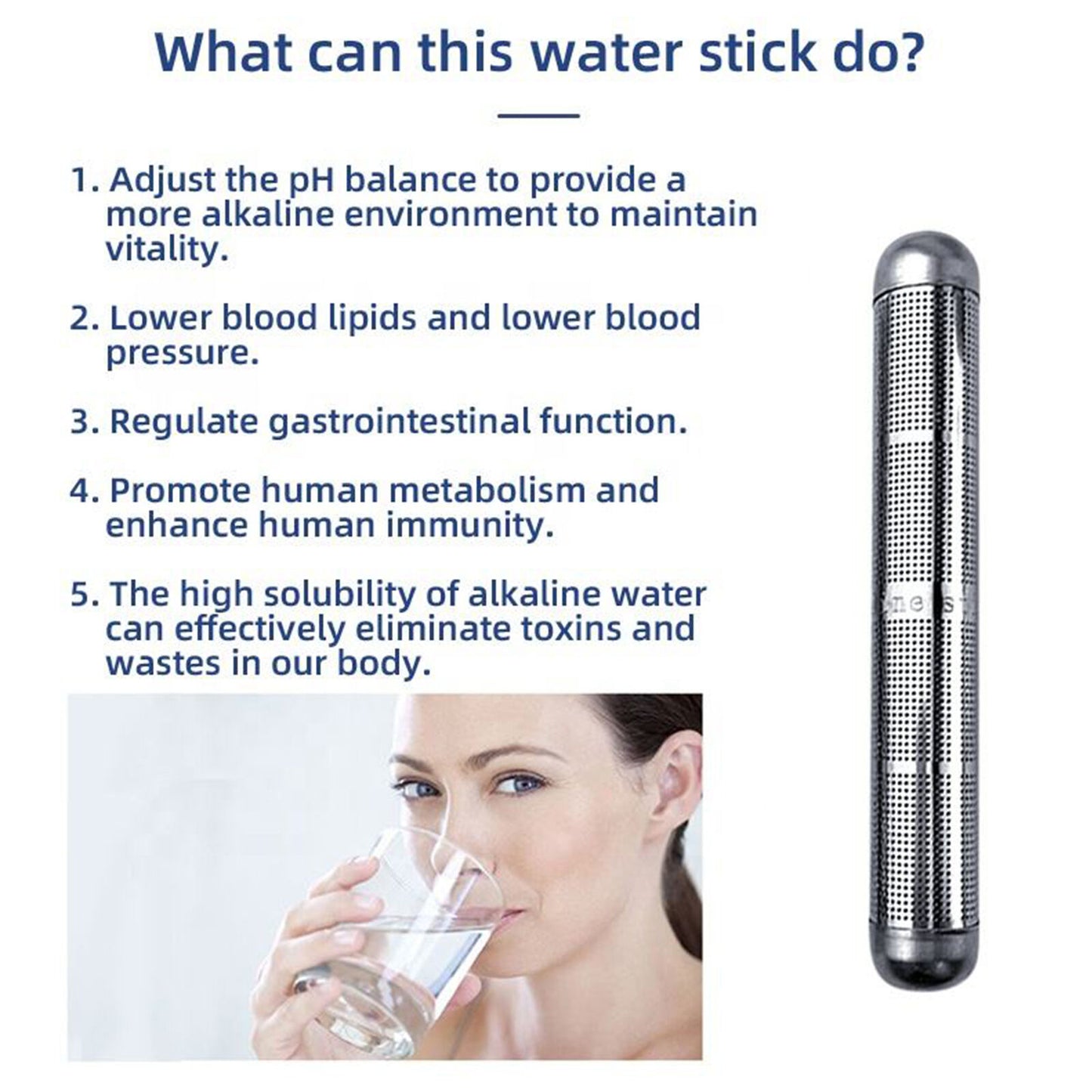 ny Bærbar Alkaline Water Stick Rustfritt stål Filter pH Alkalizer Hydrogen Wand