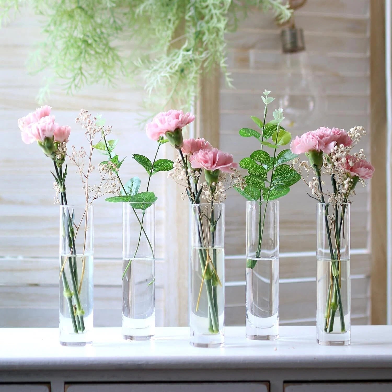 Glass Cylindrical Bud Vases for Centerpieces, Set of 12 Clear Small Vases 07FC0E-D4 - KOEEK